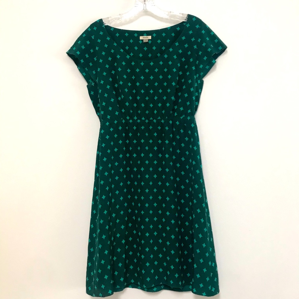 Fossil Silk Dress Cap Sleeveless Green Size S